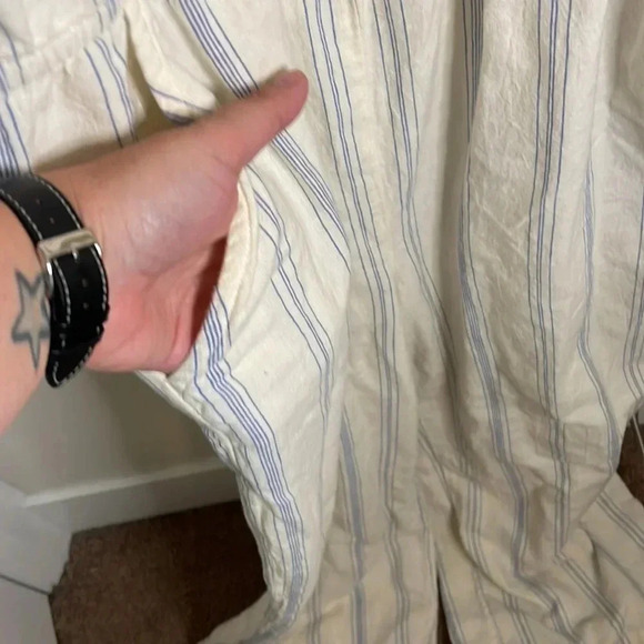 Garnet Hill White with Blue Stripe Organic Cotton Jumpsuit Size XL - Picture 9 of 11